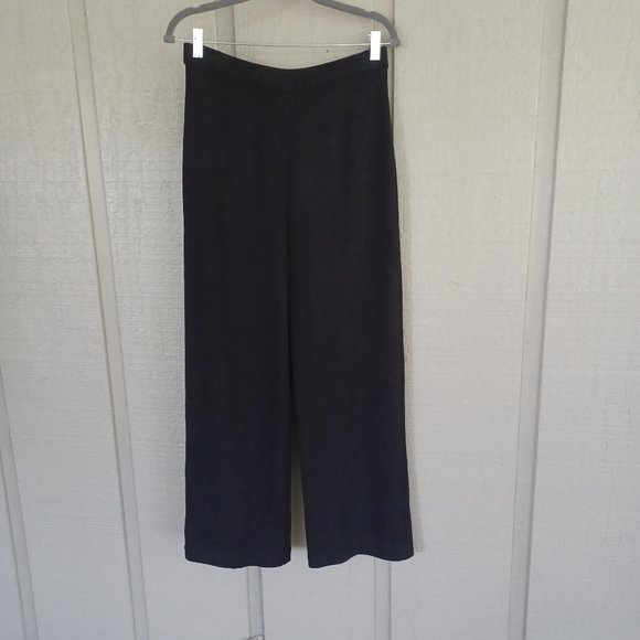 St. John Collection By Marie Gray Black Pant High Waist Wide Leg Knit Pull On 8 - Picture 1 of 13